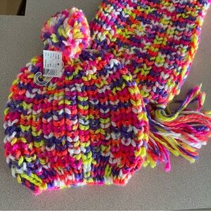 Justice Colorful Knit Pom-Pom Hat and Scarf Set